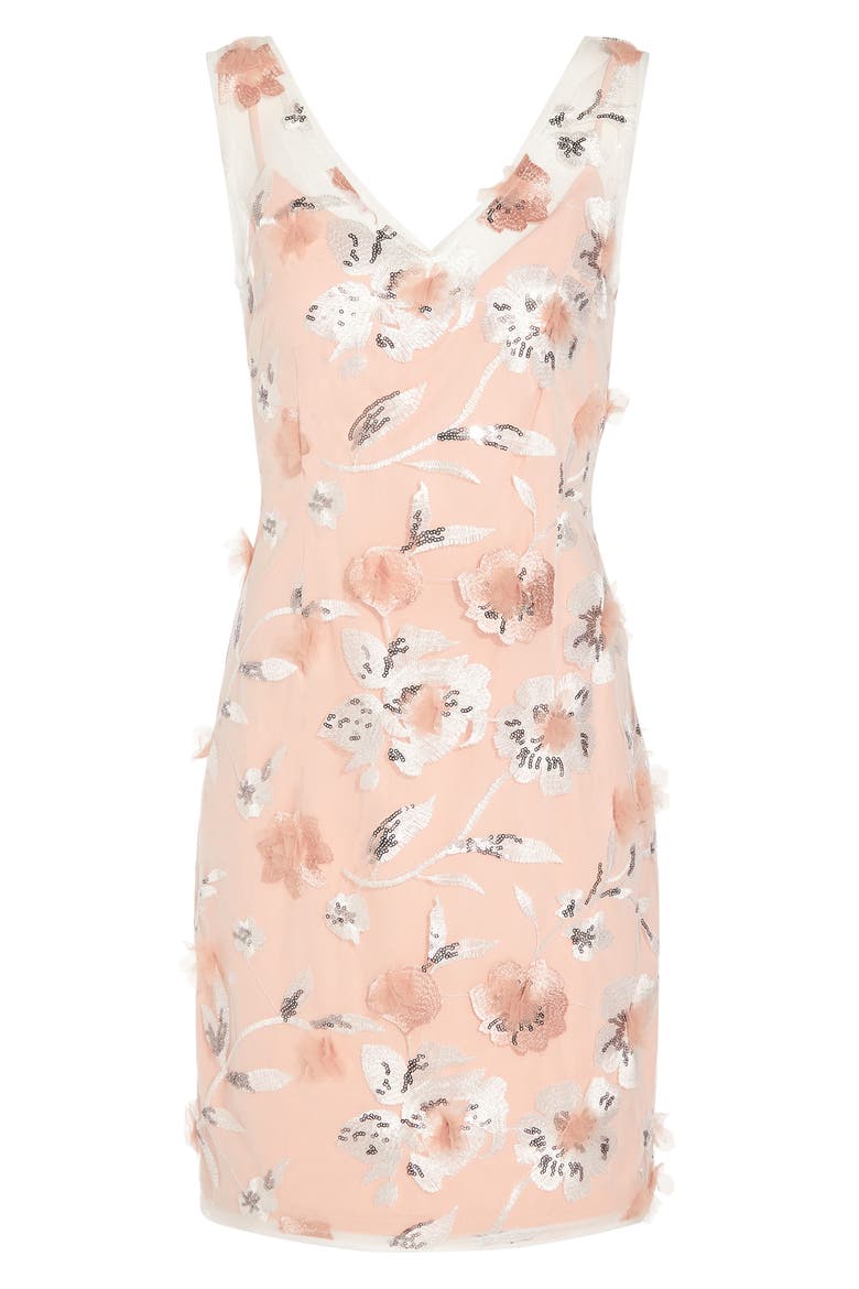 Floral Embroidery Sleeveless Sheath Dress, Alternate, color, CHAMPAGNE ROSE/ IVORY