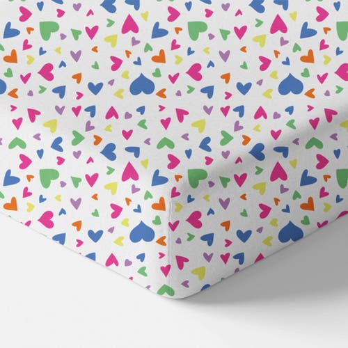 Norani Organic Fitted Crib Sheet In Rainbow Hearts