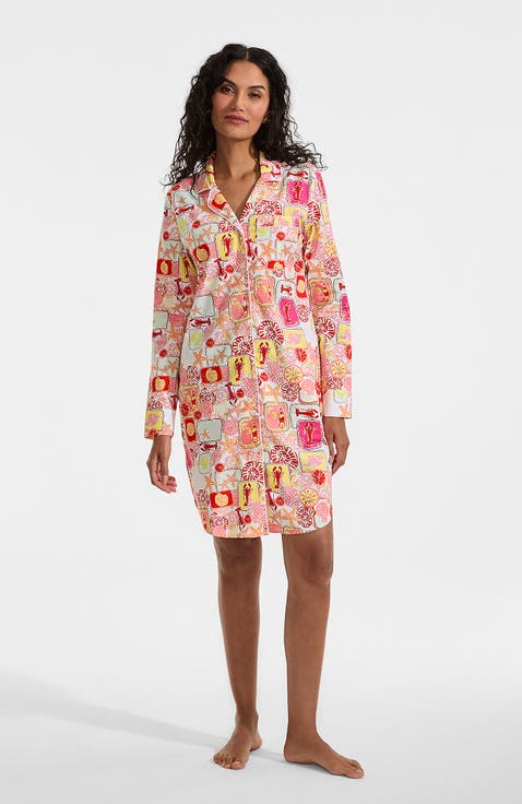 Cotton Poplin Long Sleeve Sleepshirt Nightgown