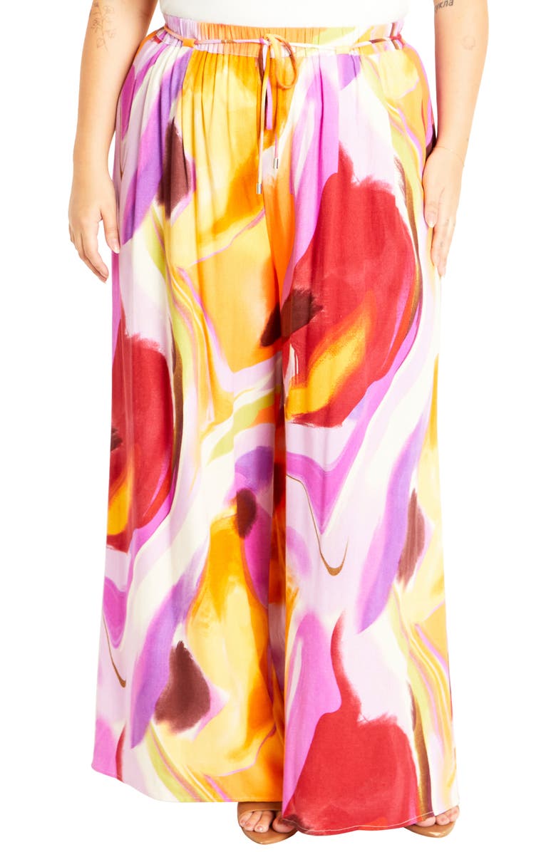 City Chic Esme Print Wide Leg Pants, Main, color, Summer Swirl