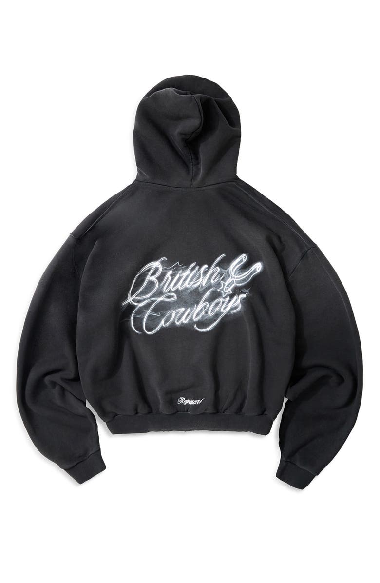 Represent British Cowboys Cotton Graphic Hoodie, Alternate, color, Stained Black