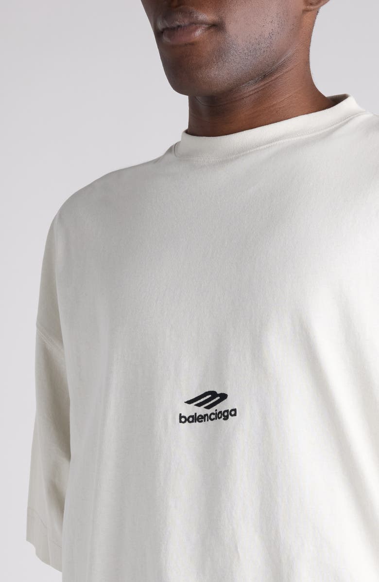 Balenciaga 3B Sports Icon Embroidered Oversize T-Shirt, Alternate, color, Chalky White/ Black