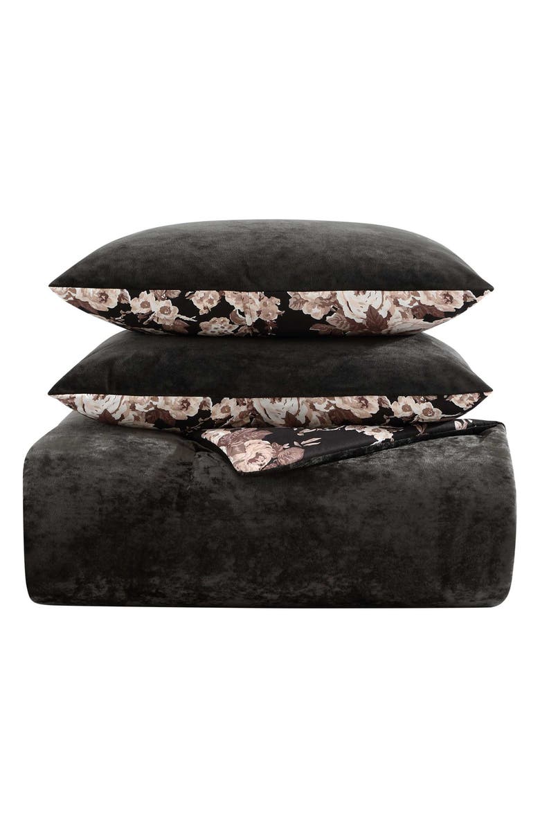 Betsey Johnson Velvet Solid Comforter & Sham Set, Main, color, Black