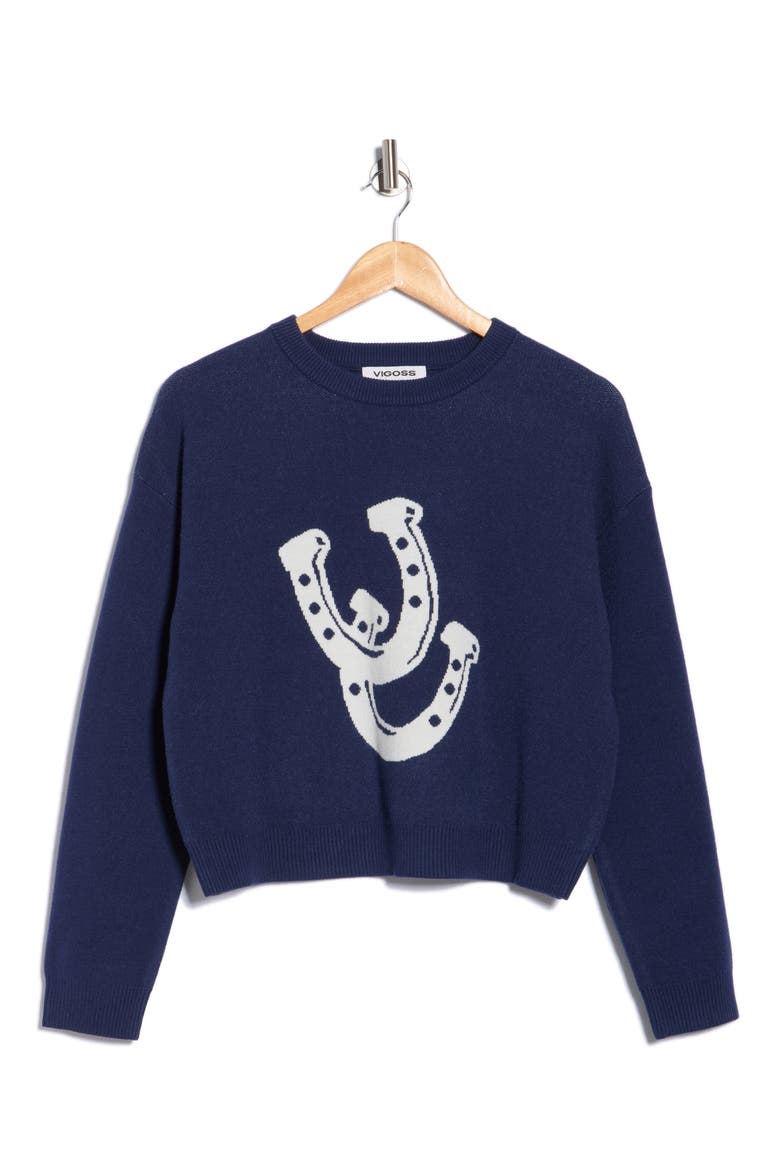 Horseshoe Icon Crop Sweater, Alternate, color, NAVY