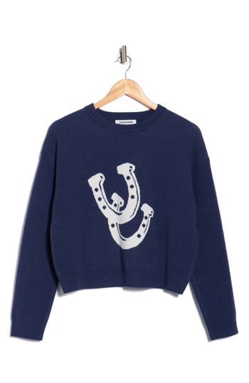 Vigoss Horseshoe Icon Crop Sweater In Blue
