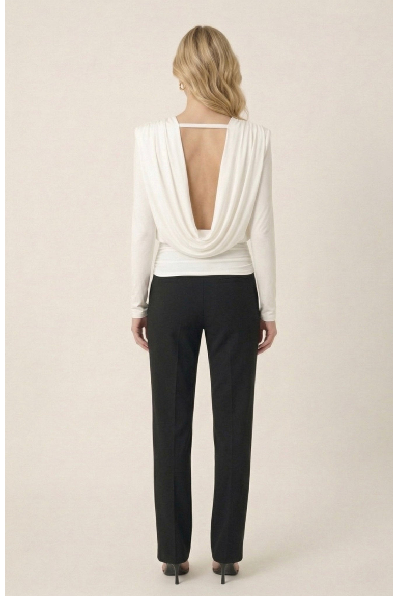 Draped Open Back Long Sleeve Top, Alternate, color, Off-White