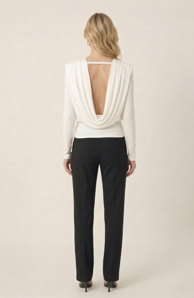 Modenaire Draped Open Back Long Sleeve Top, Alternate, color, 