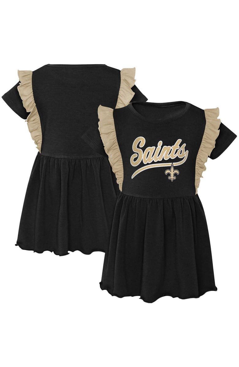 Outerstuff Girls Toddler Black New Orleans Saints Too Cute Tri-Blend Short Sleeve Dress, Main, color, 