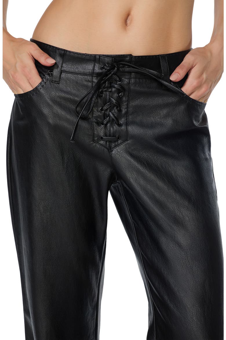 Lace Up Low Rise Flare Faux Leather Pants, Alternate, color, NOIR