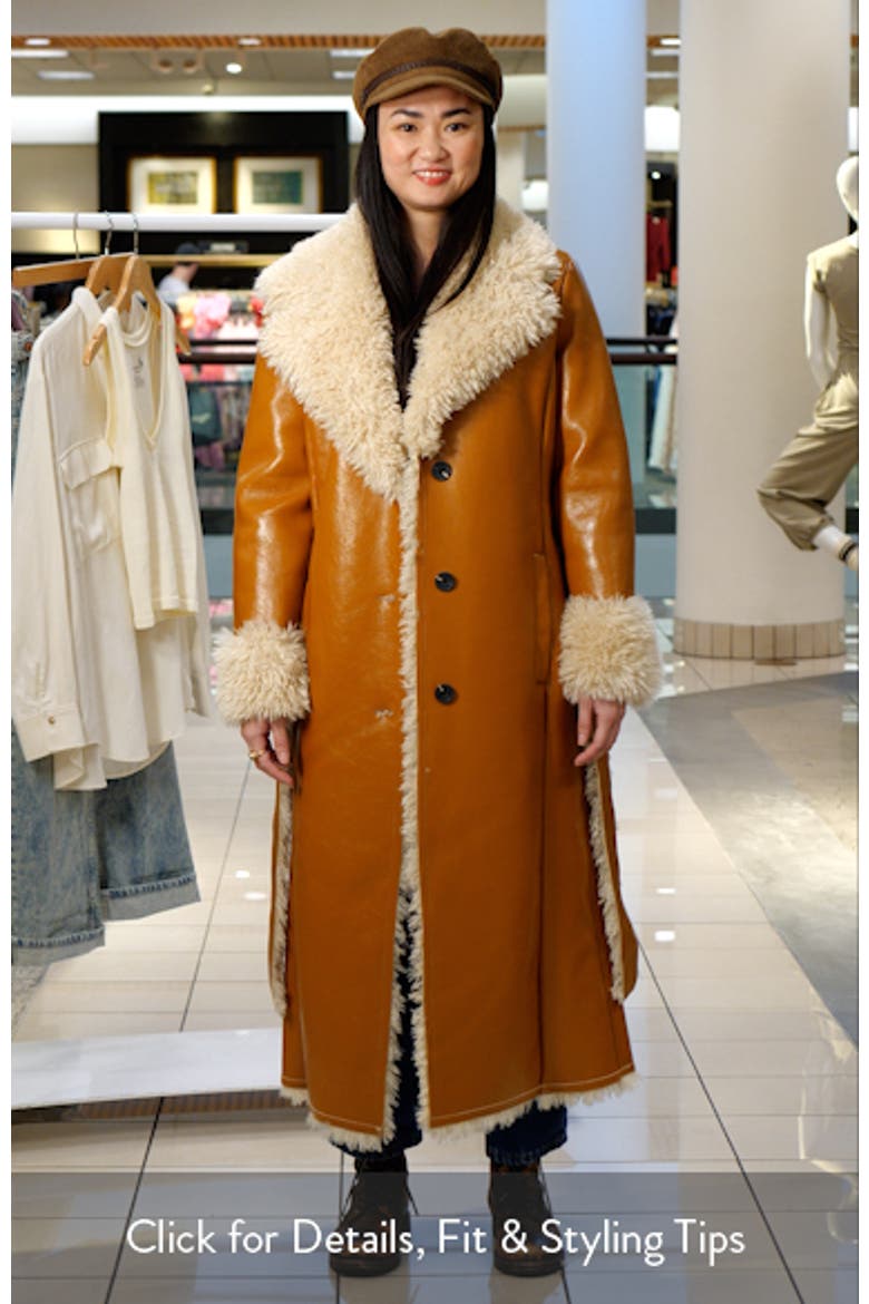 Faux Leather & Faux Shearling Belted Long Coat video
