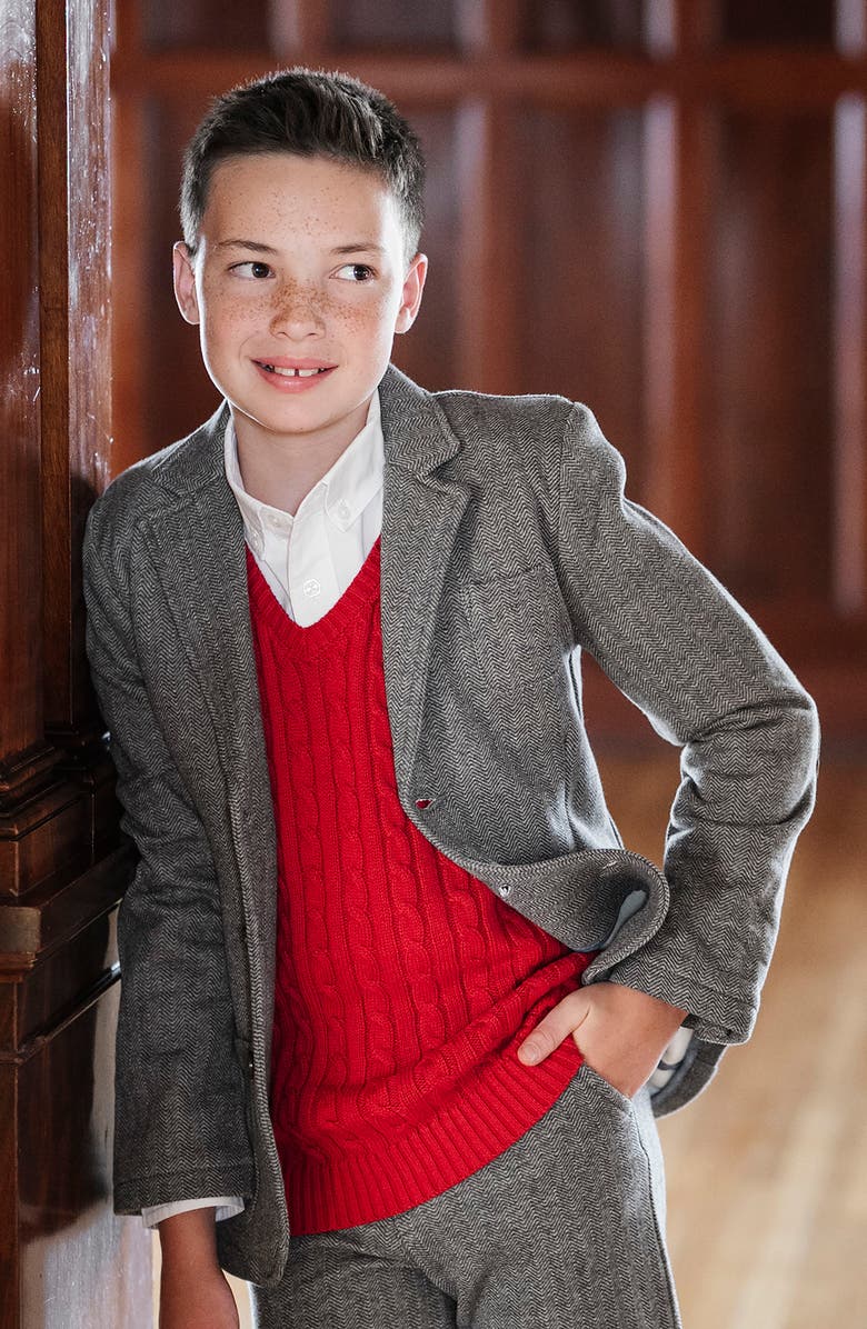 Hope & Henry Kids' Organic V-Neck Cable Sweater Vest, Alternate, color, Red Cable