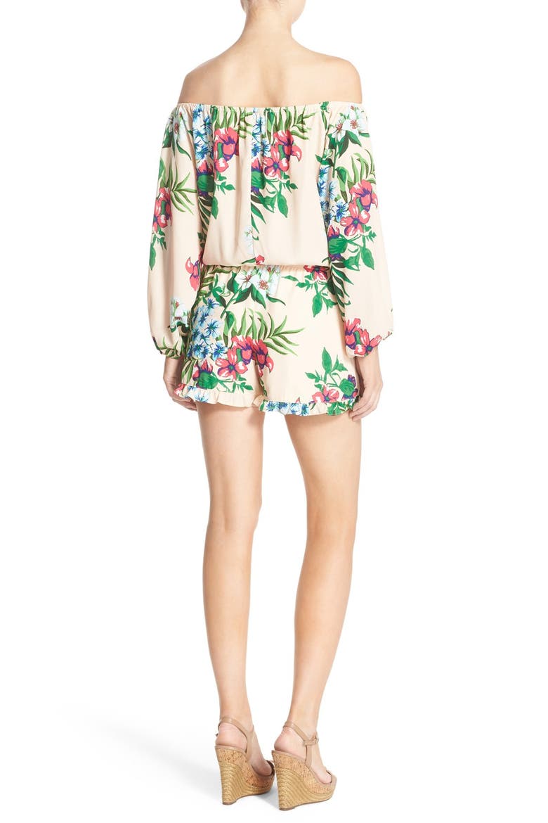Off the Shoulder Print Romper, Alternate, color, PEACH
