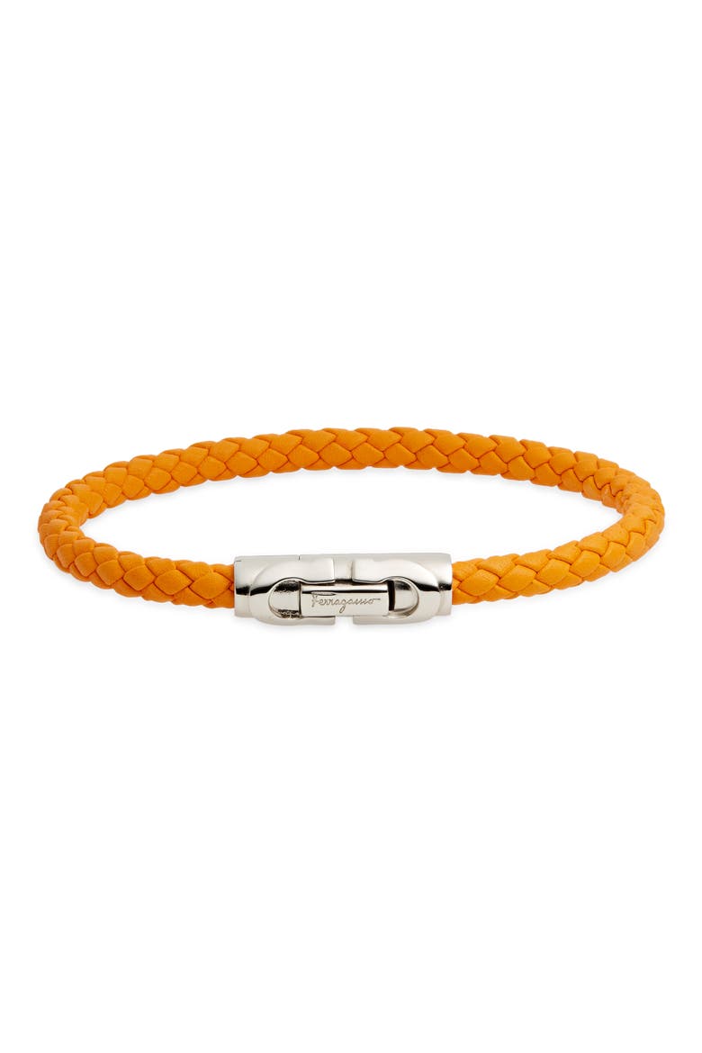 Salvatore Ferragamo Scoubi Braided Leather Bracelet, Main, color, ZESTORANGE TG19