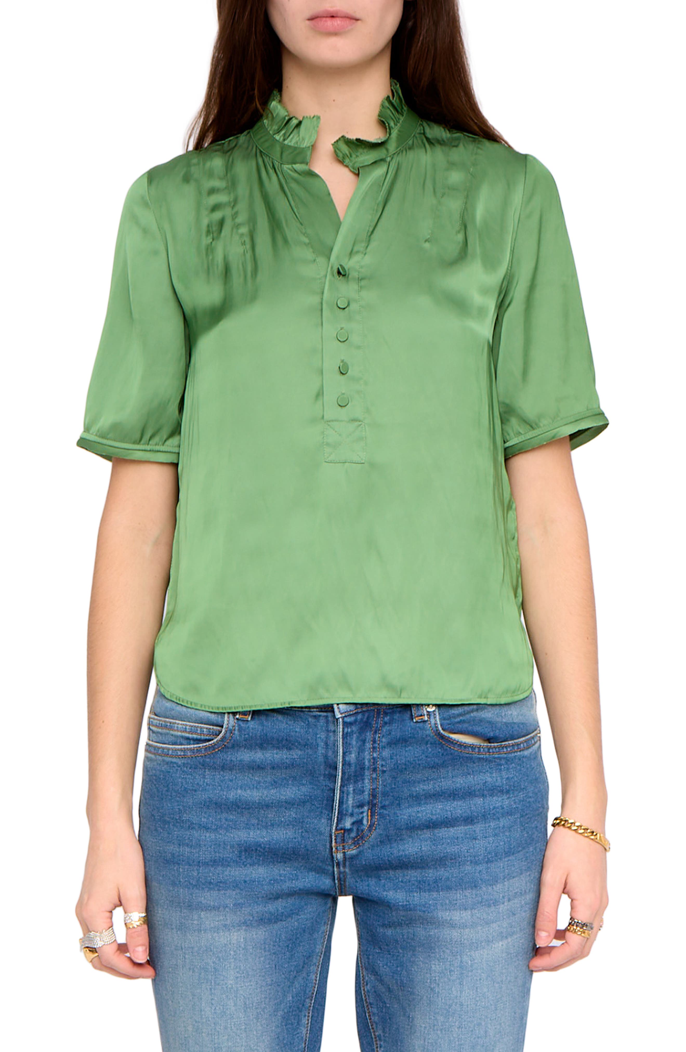 Topher Ruffle Neck Satin Popover Top
