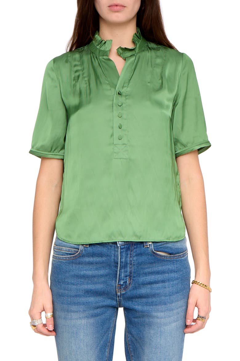 Topher Ruffle Neck Satin Popover Top, Main, color, VERVEINE