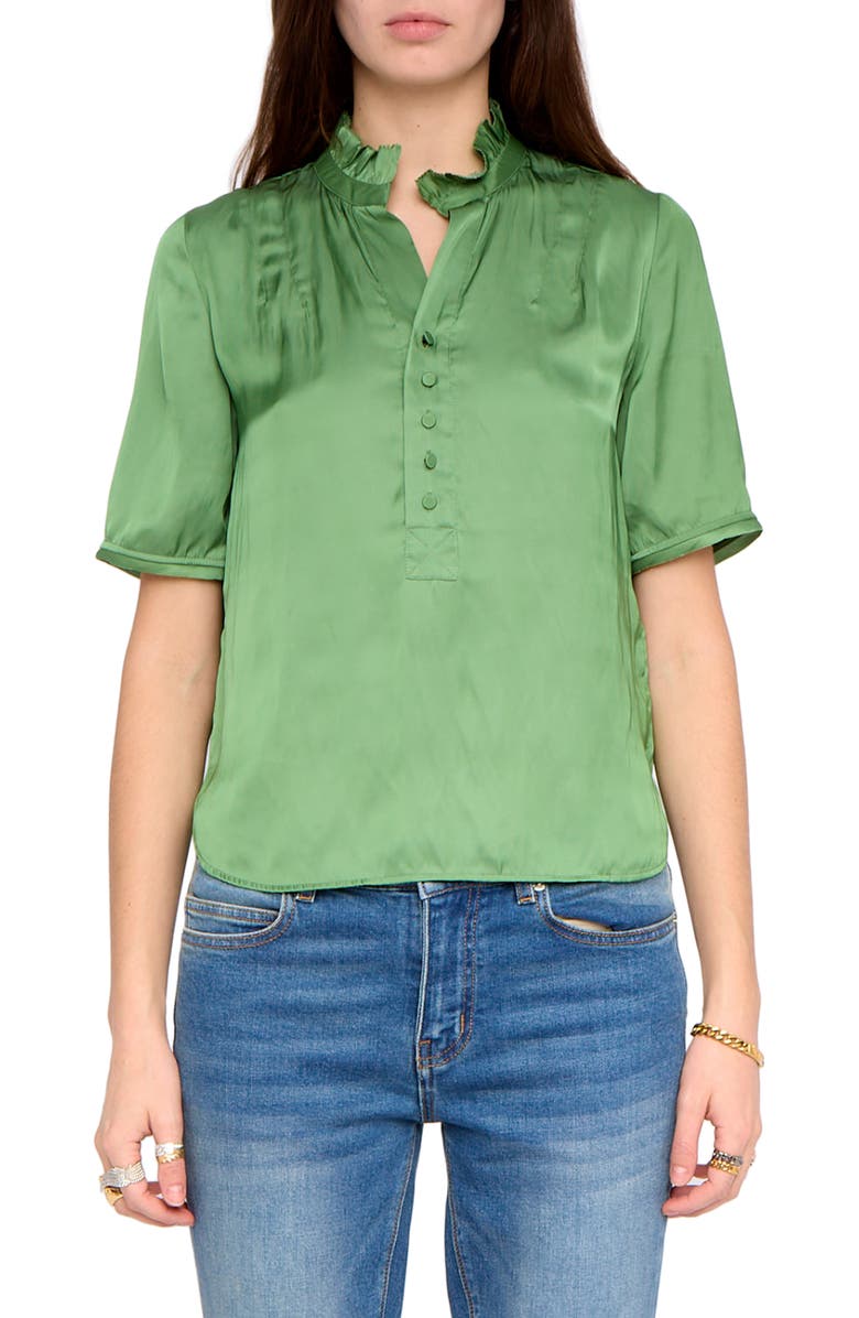 Zadig & Voltaire Topher Ruffle Neck Satin Popover Top, Main, color, Verveine
