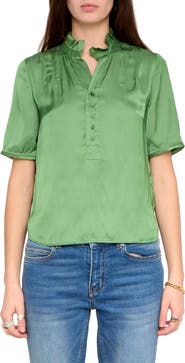Zadig & Voltaire Topher Ruffle Neck Satin Popover Top