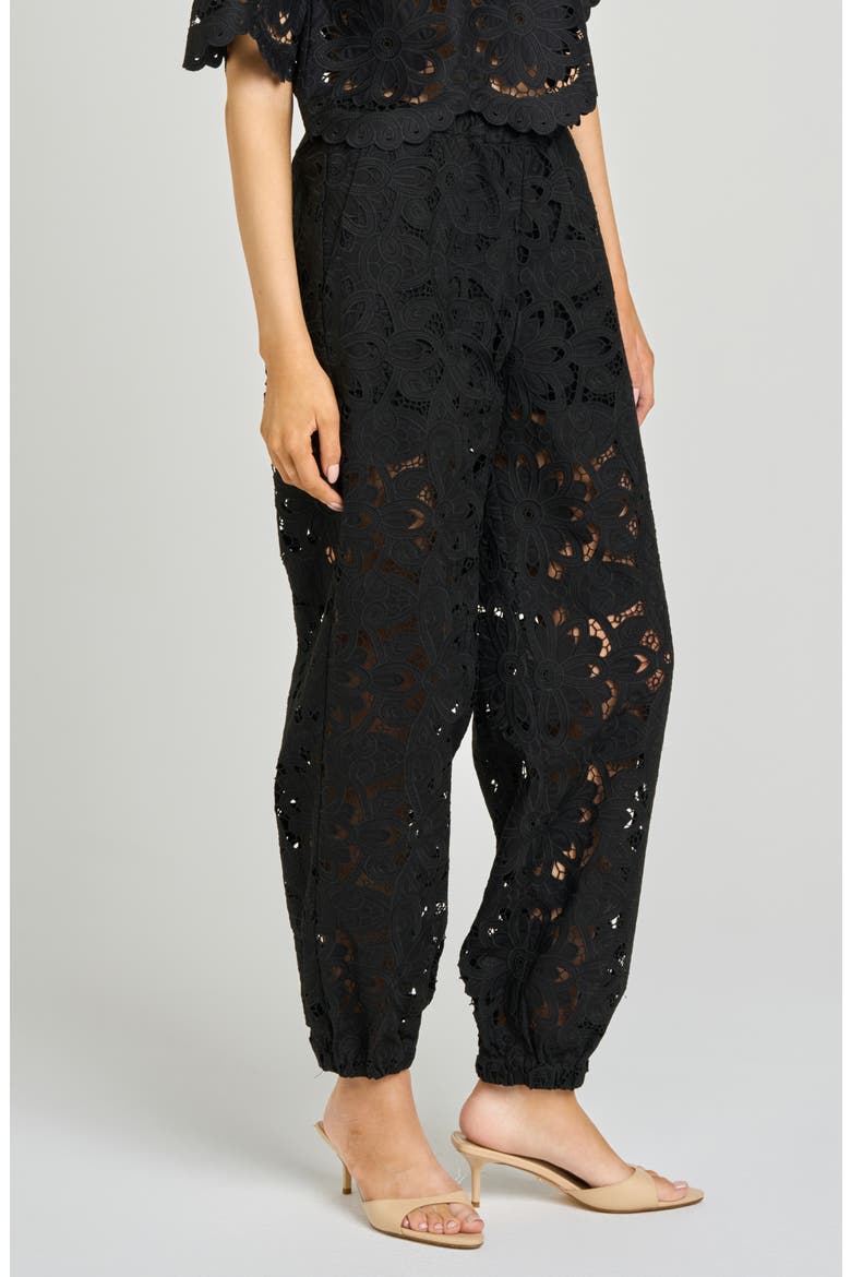 Steph Floral Cotton Lace Balloon Pants, Alternate, color, BLACK