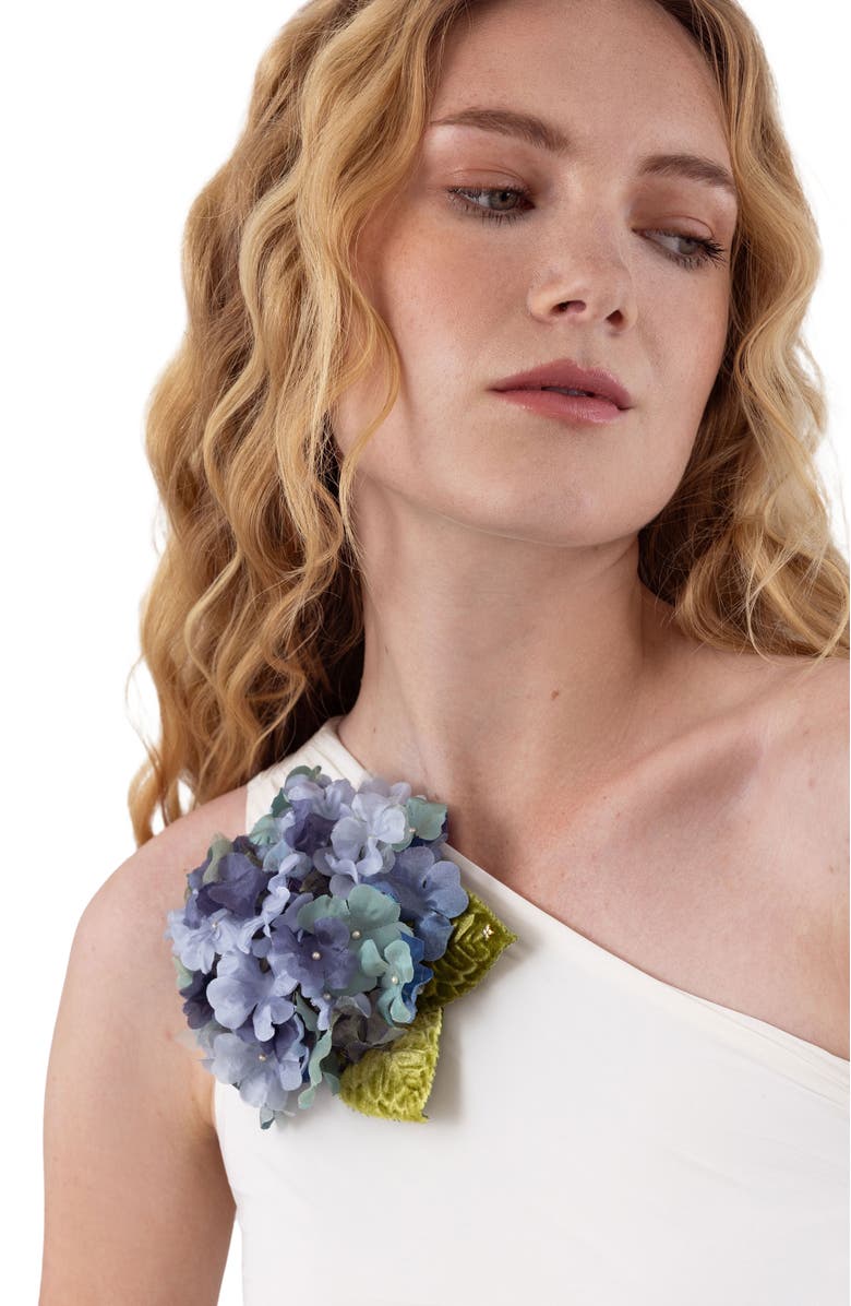 Helena Simon The Blue Hydrangea Floral Brooch, Alternate, color, Blue