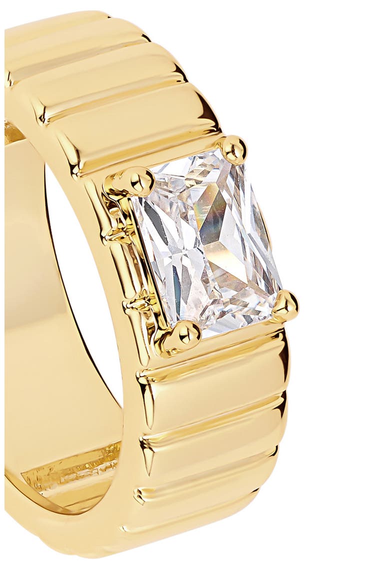 Modern Muse Emerald Cut CZ Ribbed Band Ring, Alternate, color, GOLD