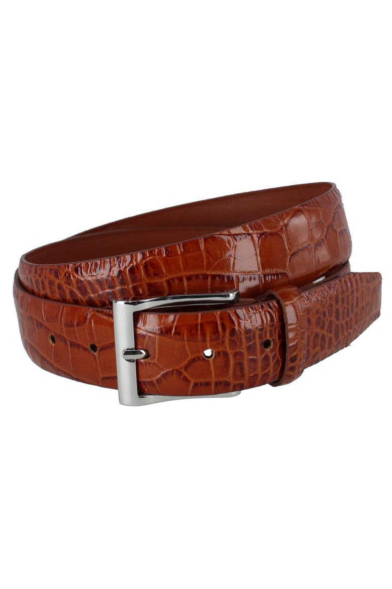 Elias Embossed Gator 35mm Leather Belt, Main, color, Chestnut