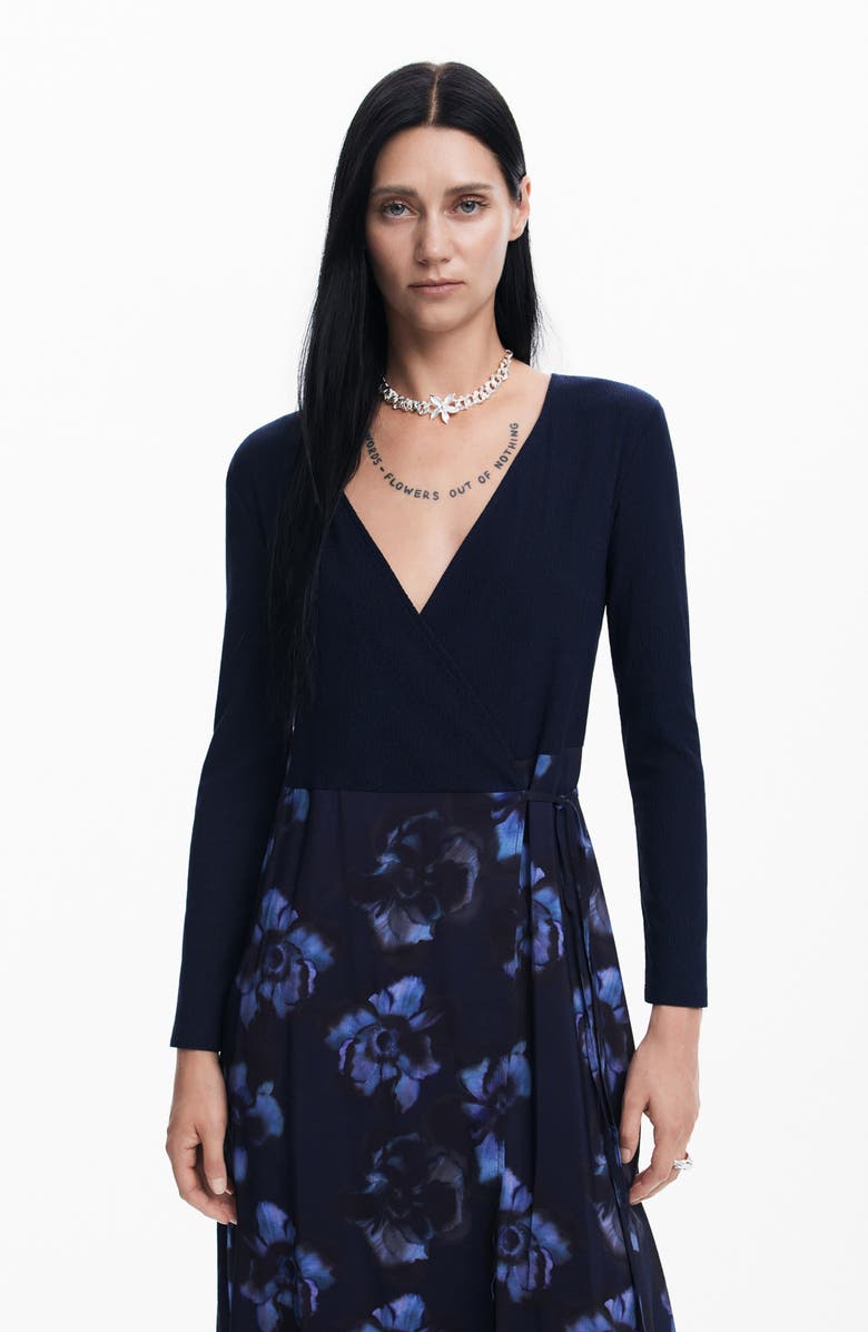 Desigual Philadelphia Long Sleeve Wrap Dress, Alternate, color, 