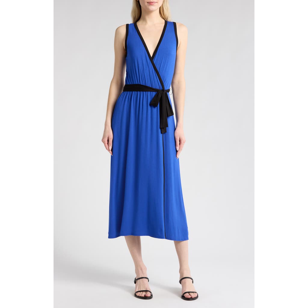 Loveappella Faux Wrap Midi Dress In Blue