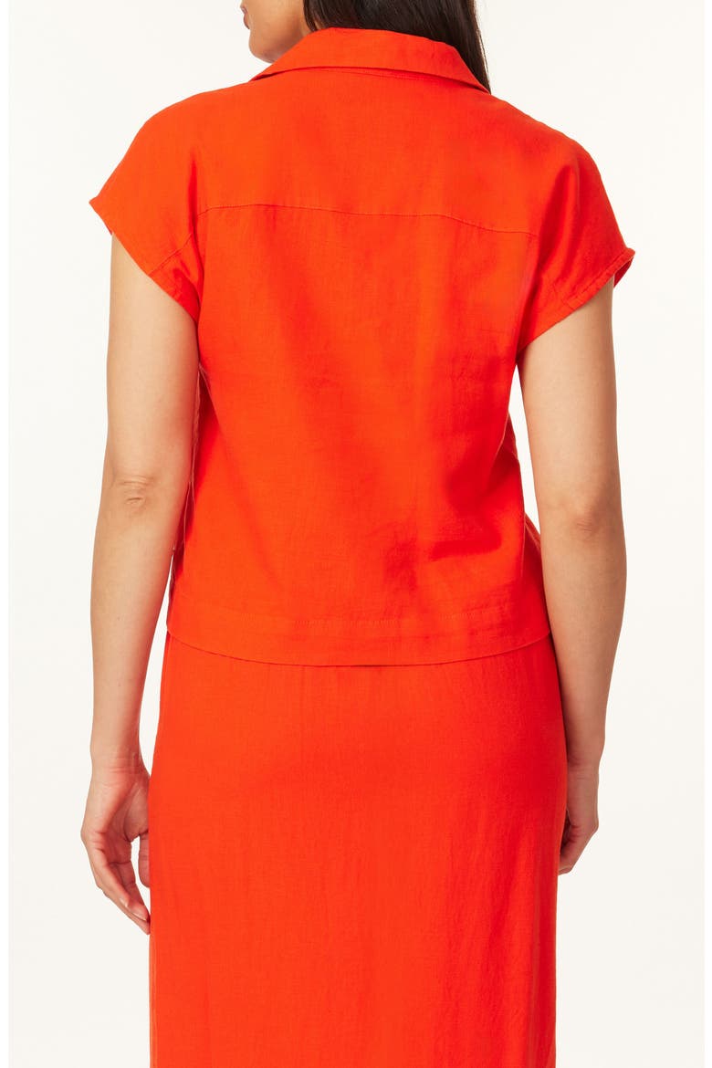 Short Sleeve Linen Blend Button-Up Top, Alternate, color, ORANGE.COM