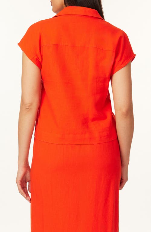 Scotch & Soda Short Sleeve Linen Blend Button-up Top In Orange