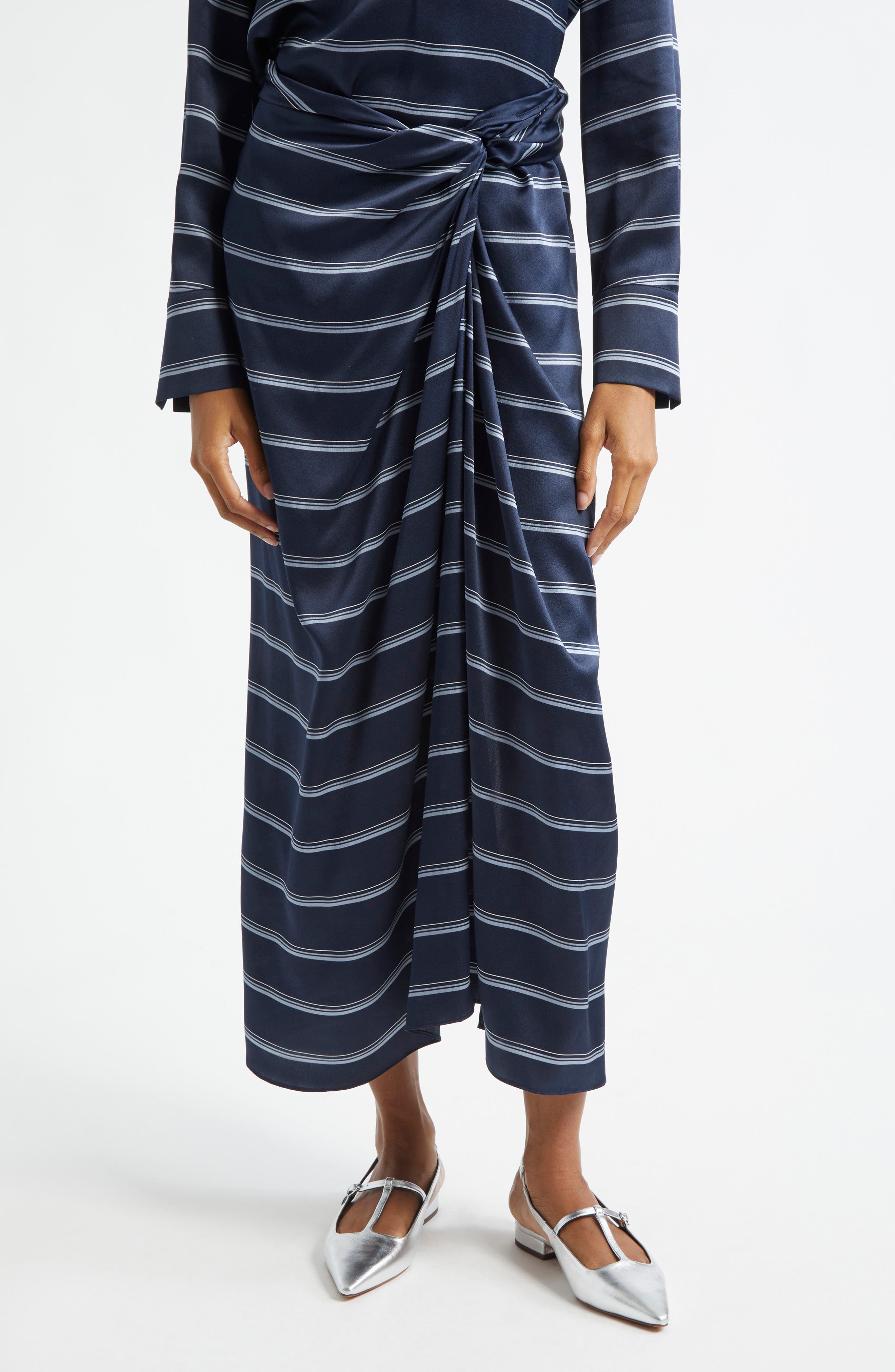 Vince Rugby Stripe Gathered Satin Skirt