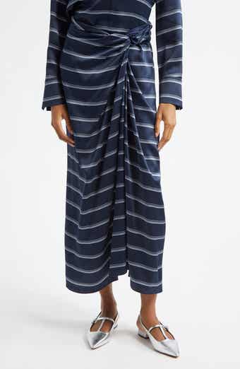 Vince Rugby Stripe Gathered Satin Skirt