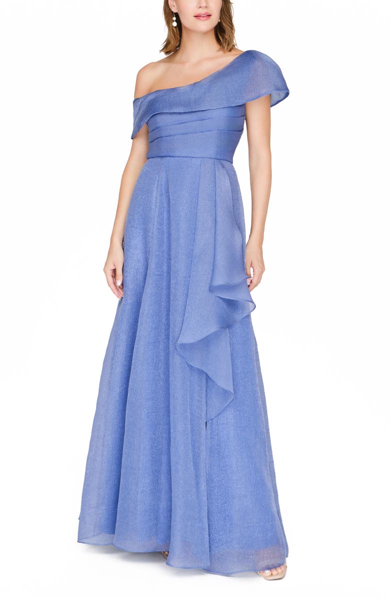 JS Collections Evangeline One-Shoulder Organza Gown, Alternate, color, Azure Blue