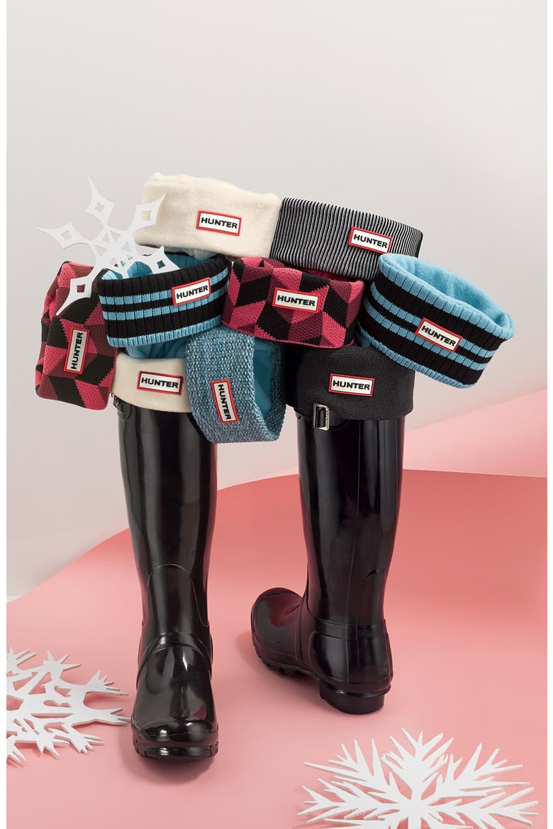 'Geometric Dazzle' Original Tall Fleece Welly Socks, Alternate, color, TOURMALINE GREEN/ DARK