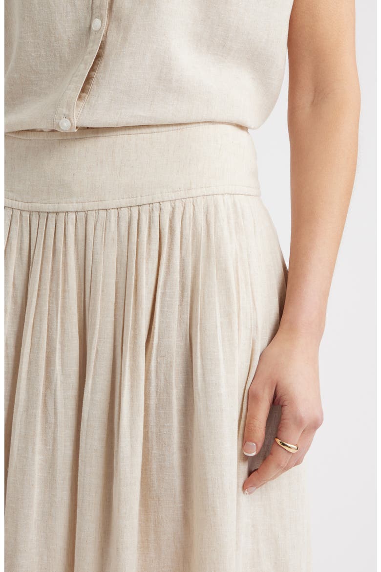 Pull-On Linen Blend Midi Skirt, Alternate, color, FLAX