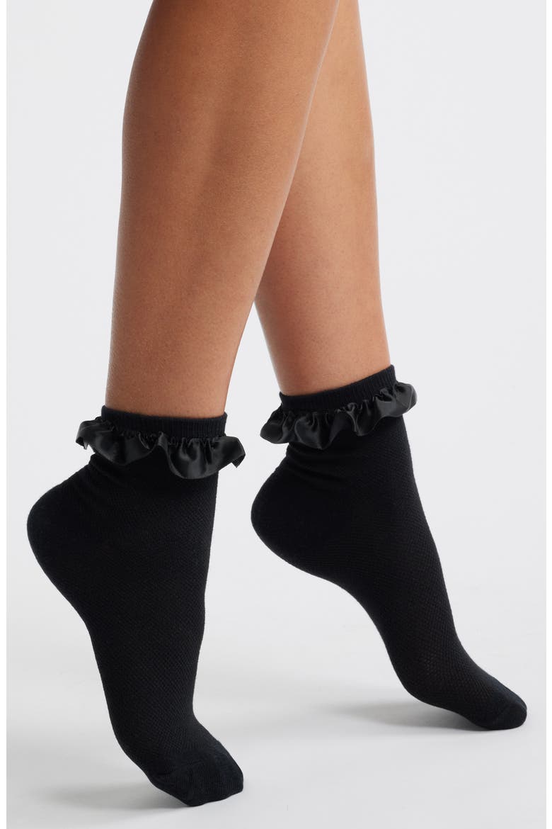 Amora Ruffle Ankle Socks, Main, color, BLACK