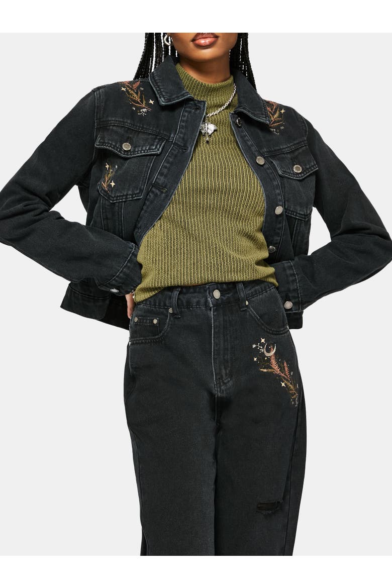 Abellona Embroidered Denim Jacket, Alternate, color, Black