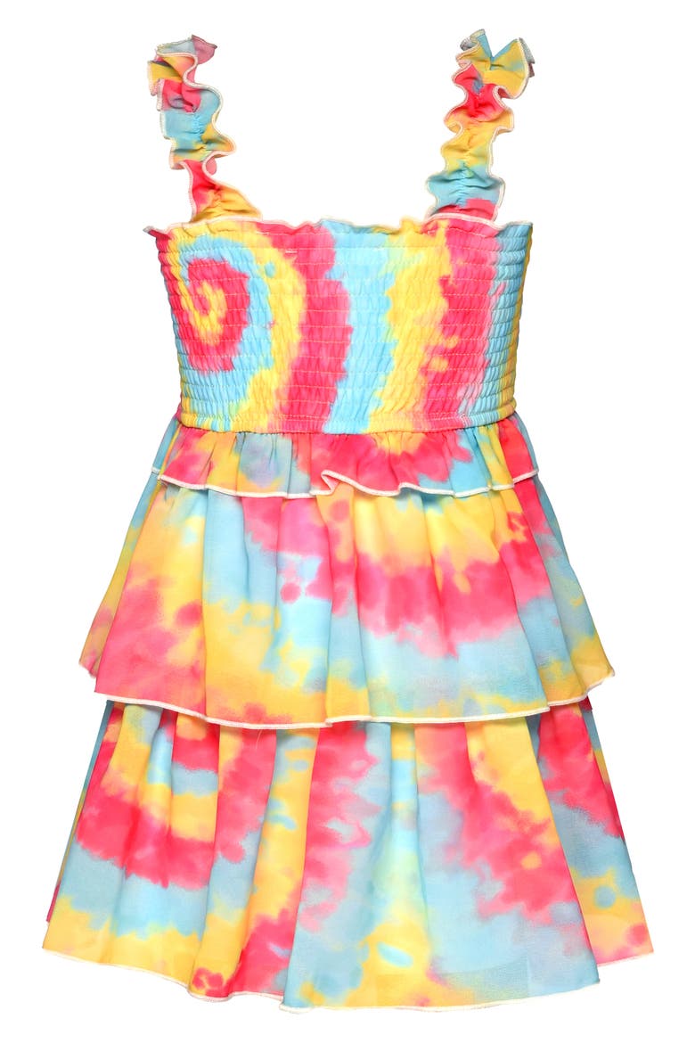 Kids' Tie Dye Smocked Dress, Alternate, color, PNK MULTI