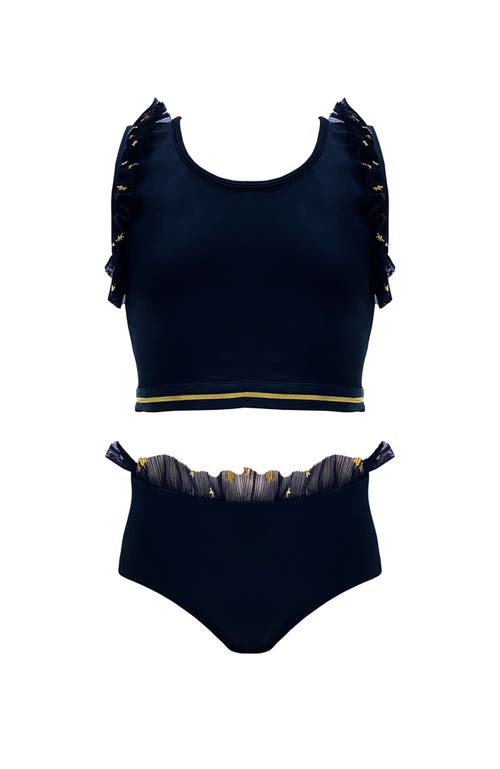 Nessi Byrd Kids' Gold Star Tulle-trim Two Piece Bikini, Toddler In Black