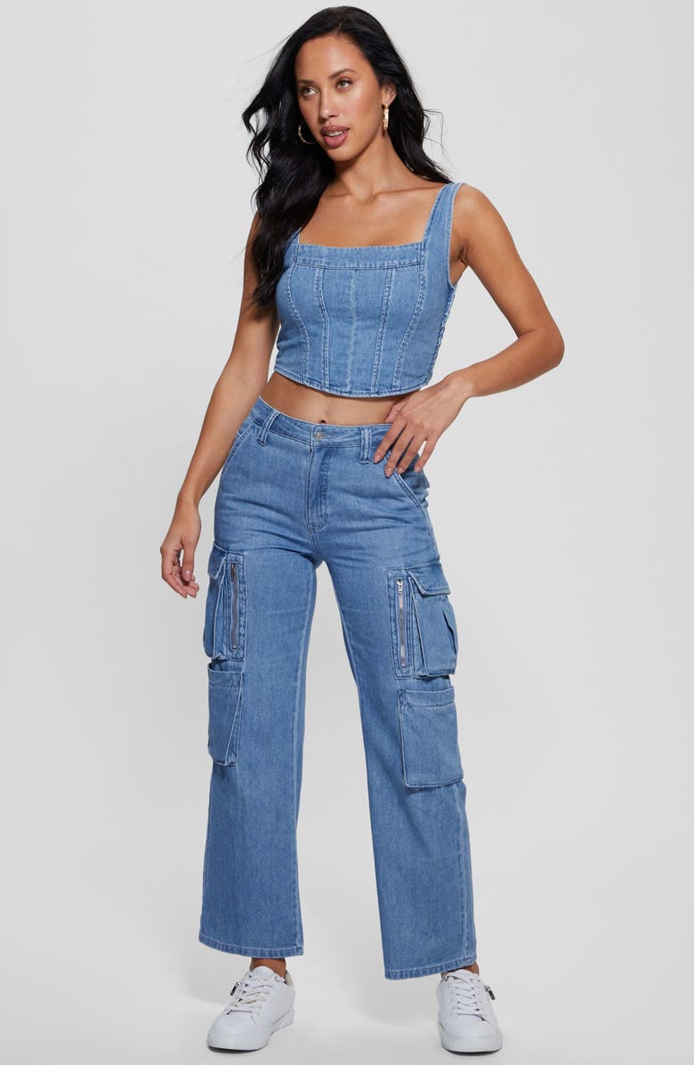 GUESS Neil Denim Crop Top, Alternate, color, 