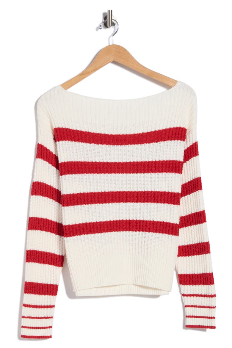 Thermal Stitch Boat Neck Sweater, Alternate, color, CREME/ RED