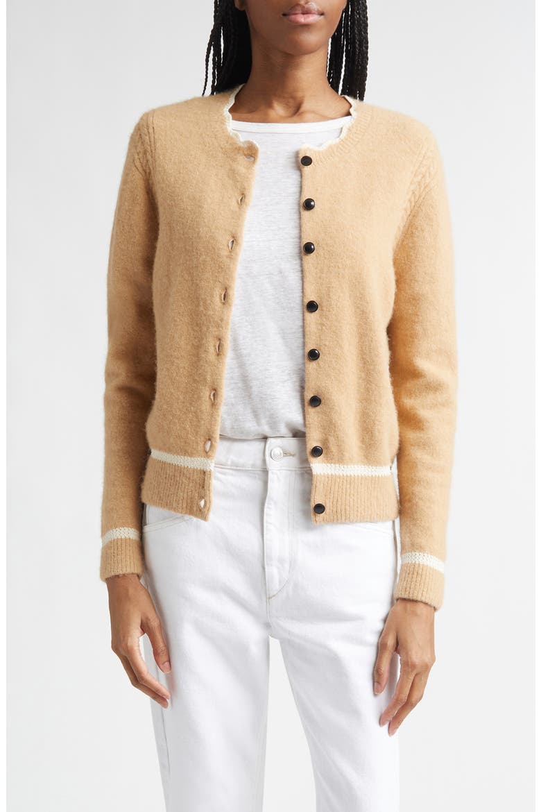 Naia Scallop Trim Alpaca Blend Cardigan, Main, color, CAMEL