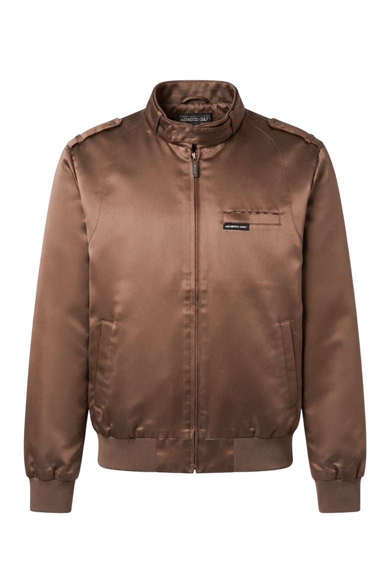 Men's Classic Satin Iconic Racer Jacket, Alternate, color, Brown
