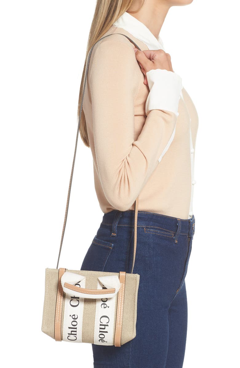 Chloé Mini Woody Logo Strap Canvas Tote, Alternate, color,
