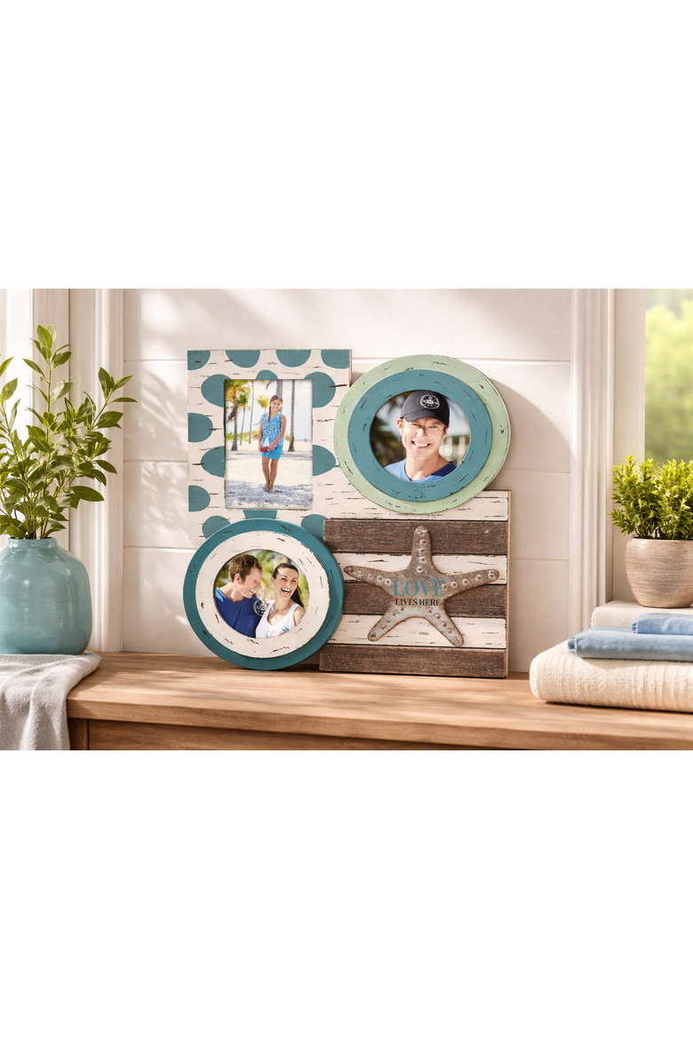 "Love Lives Here" 3-Section Photo Picture Frame Holder, Alternate, color, Blue