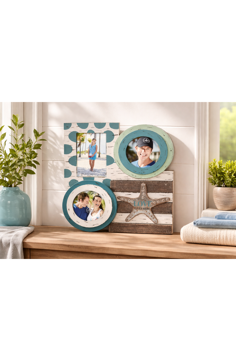 Beachcombers "Love Lives Here" 3-Section Photo Picture Frame Holder, Alternate, color, Blue