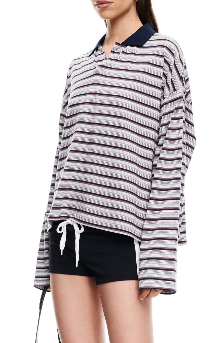 LIONESS Rebels Stripe Long Sleeve Oversize Polo, Alternate, color, Noir Stripe