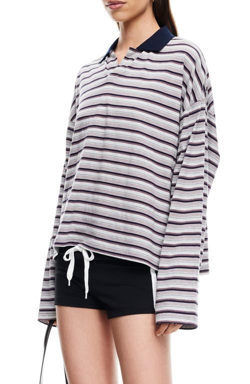 Lioness Rebels Stripe Long Sleeve Oversize Polo In Multi