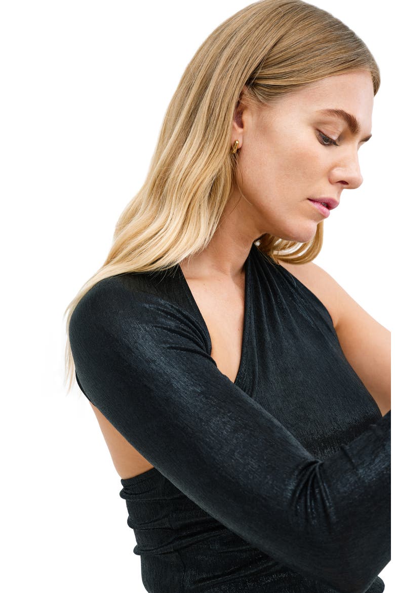 Manhattan Metallic One-Shoulder Shirt, Alternate, color, ONYX
