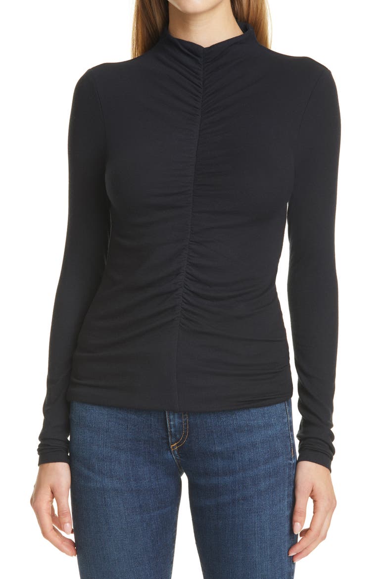 Theresa Ruched Mock Neck Top, Main, color, BLACK