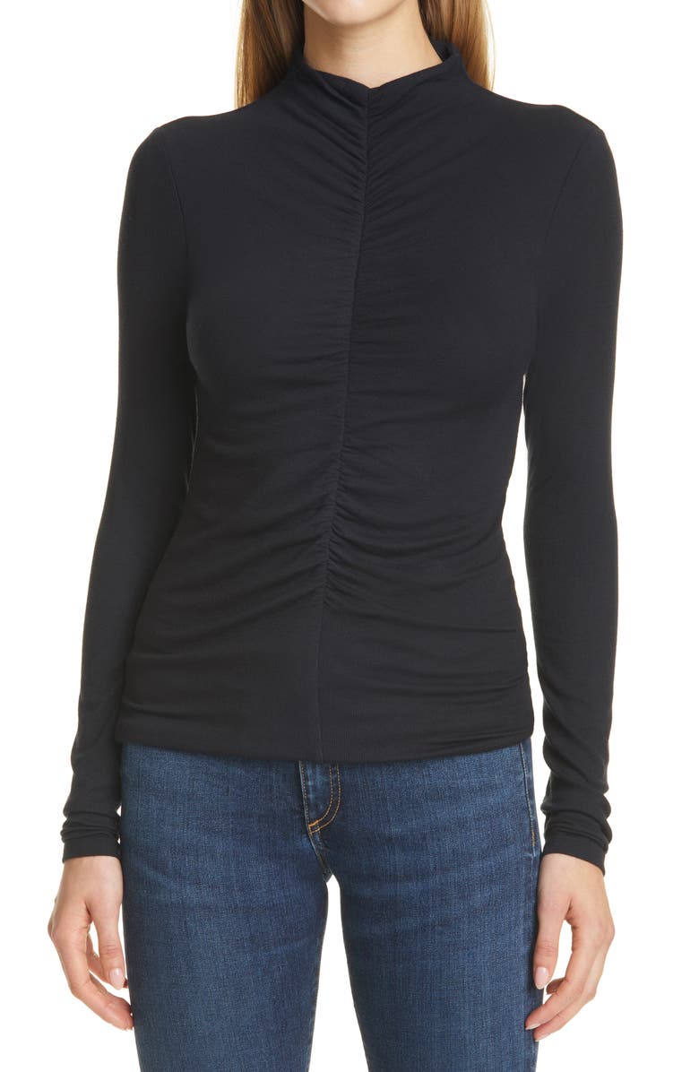 Veronica Beard Theresa Ruched Mock Neck Top, Main, color,